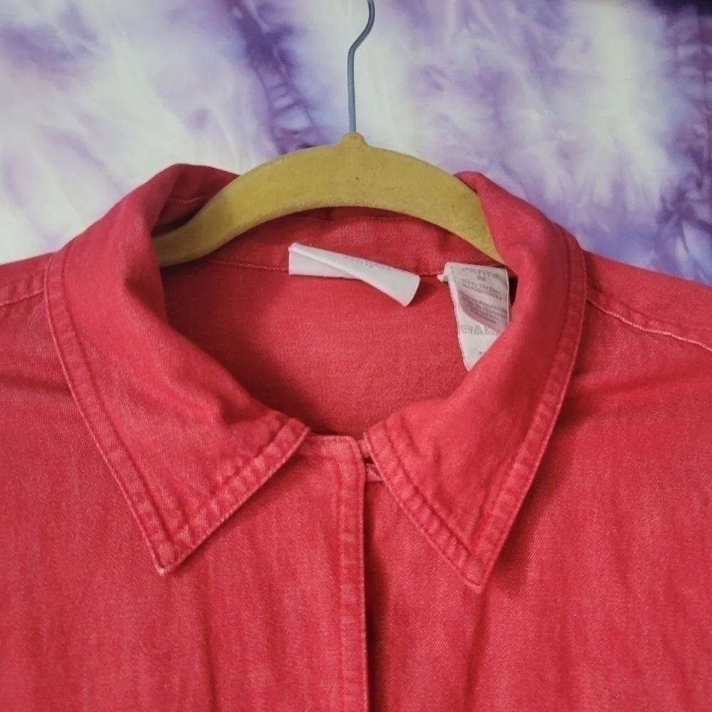 Liz Clairborn Women's Red Light Denim Button Up Shirt/Jacket Size Medium Petite